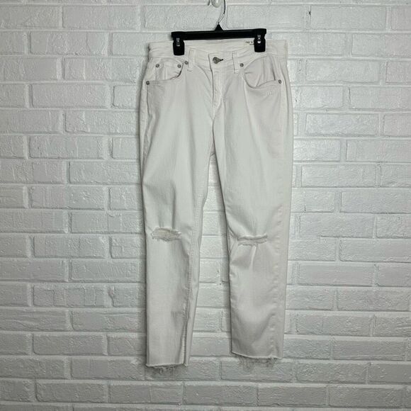 Rag & Bone Dre Low Rise Ankle Slim Boyfriend Jeans White Distressed size 26 - Picture 1 of 7
